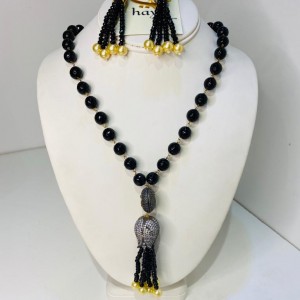 Fancy Black Beads & Pearl Necklace