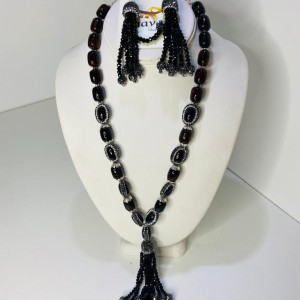 Fancy Black Ruby & Beads Necklace
